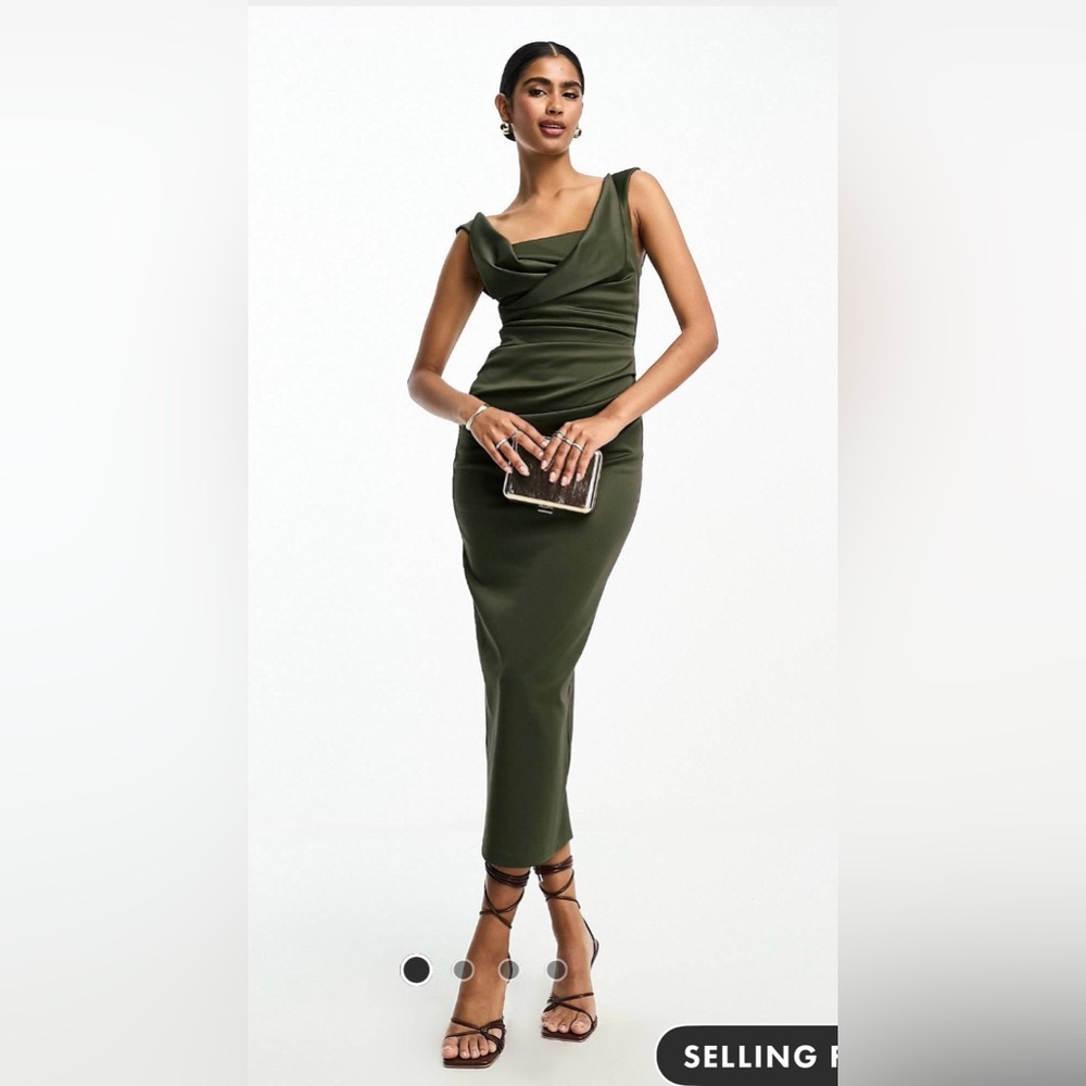 ASOS square neck pleat bust midi pencil dress